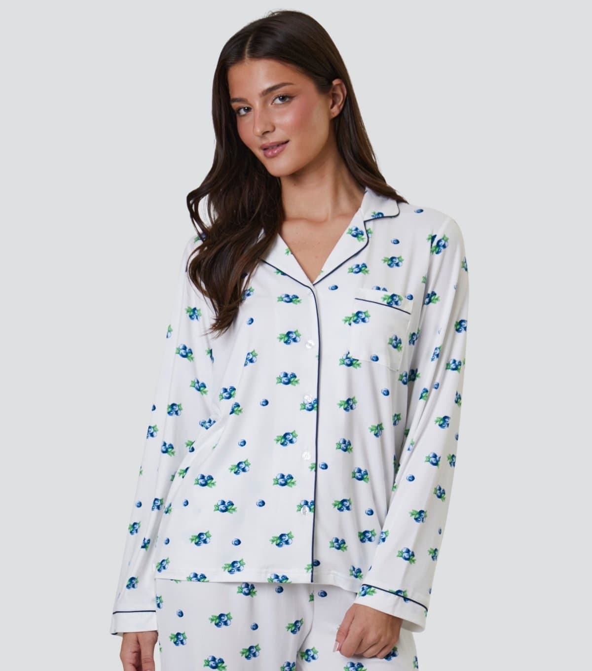 Loungeable Women's Blue Blueberry Print Long Sleeve Pyjama Set Loungeable New Look