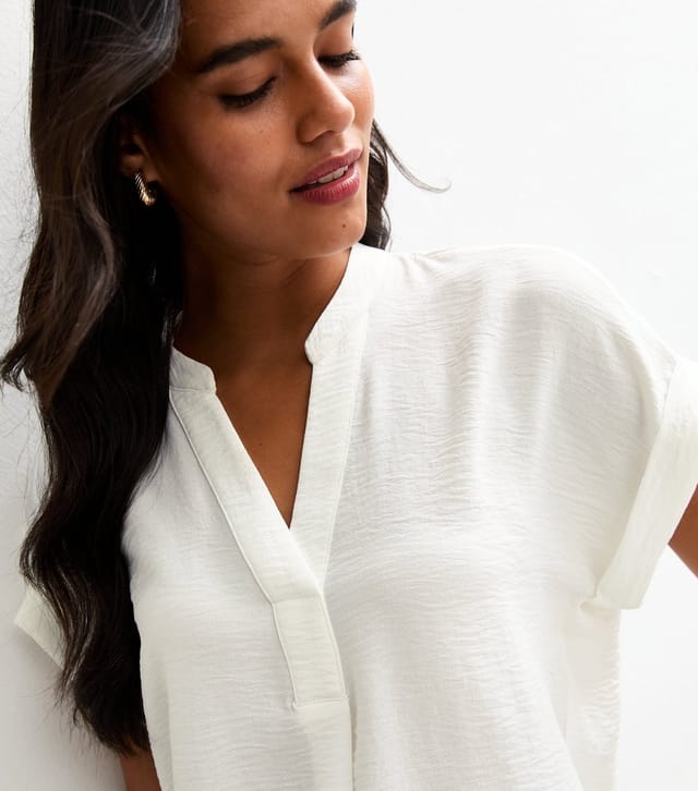 New Look Women's White Crinkled Collared Top New Look - 2