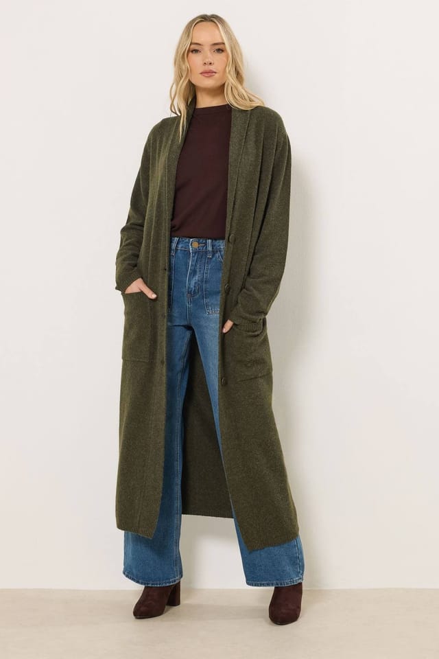 Long Tall Sally Long Tall Sally Women's Tall Knitted Maxi Cardigan in Dark Green - 3