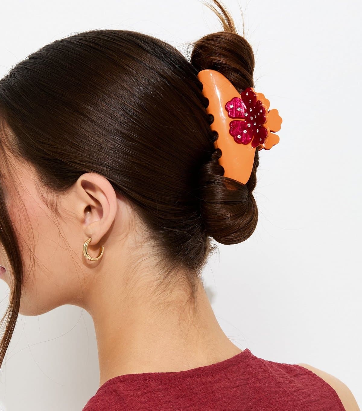 New Look Bright Orange Diamanté Flower Hair Claw Clip New Look