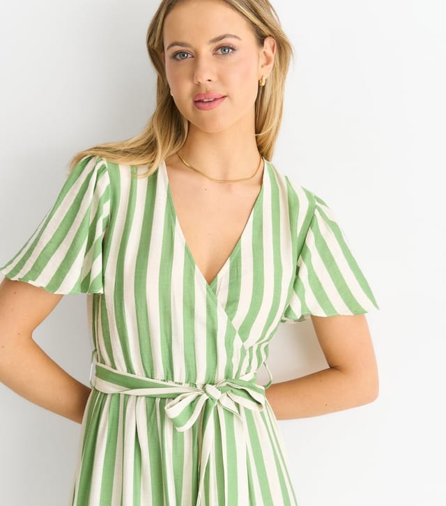 Gini London Women's Green Striped Wrap Midi Dress Gini London New Look - 2