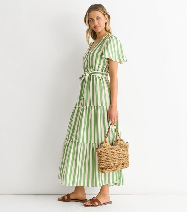 Gini London Women's Green Striped Wrap Midi Dress Gini London New Look - 3