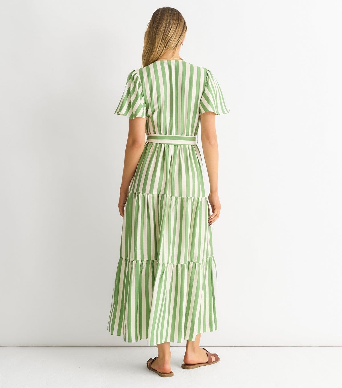Gini London Women's Green Striped Wrap Midi Dress Gini London New Look - 4