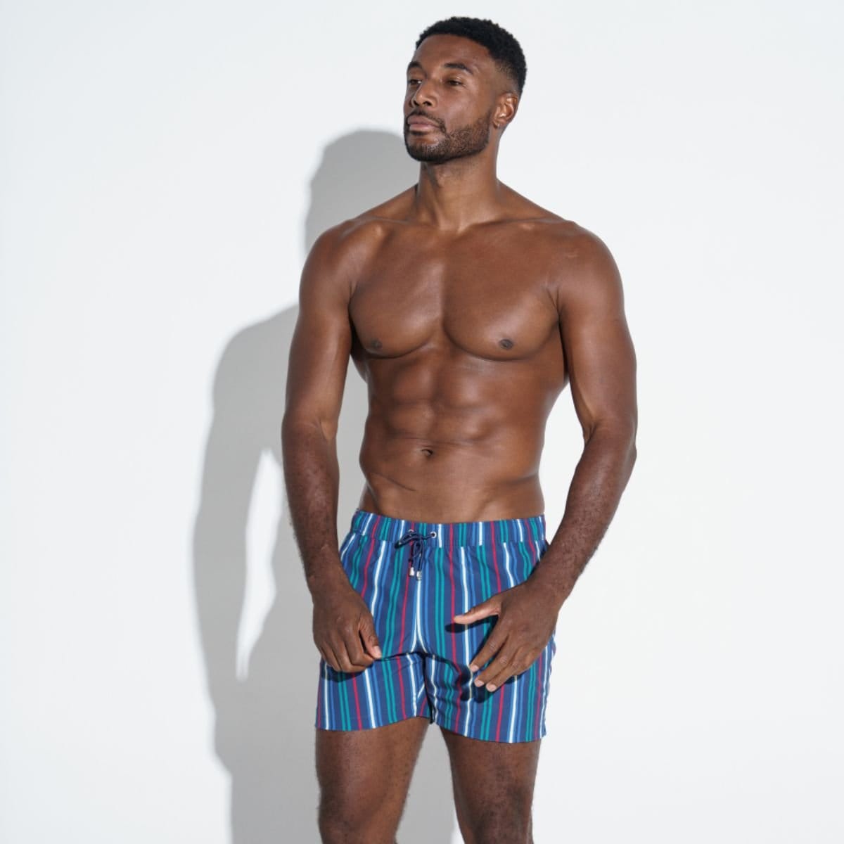 Panos Emporio Men's Classic Pinstripe Swimshorts in Blue