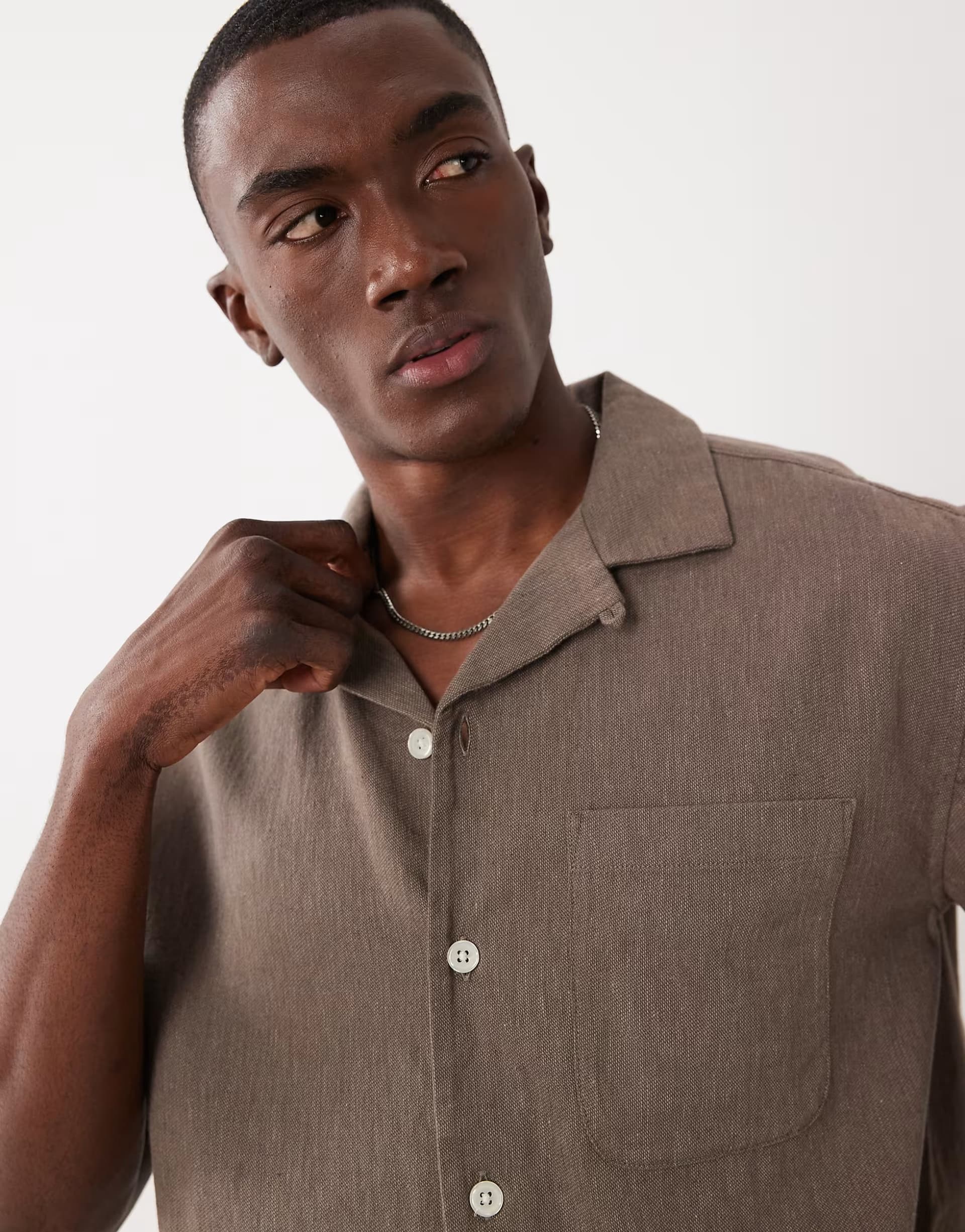 ASOS Abercrombie & Fitch boxy short sleeve rustic shirt in brown