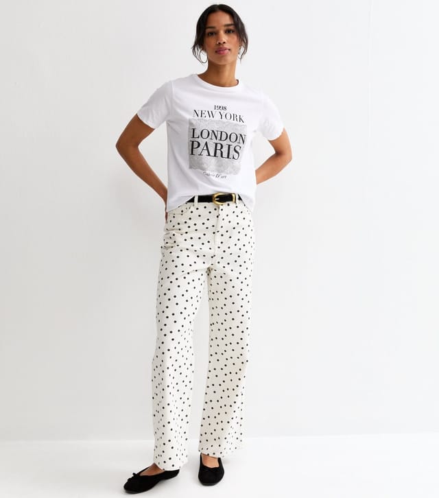 New Look Women's White Cotton London Paris Logo T-Shirt New Look - 3