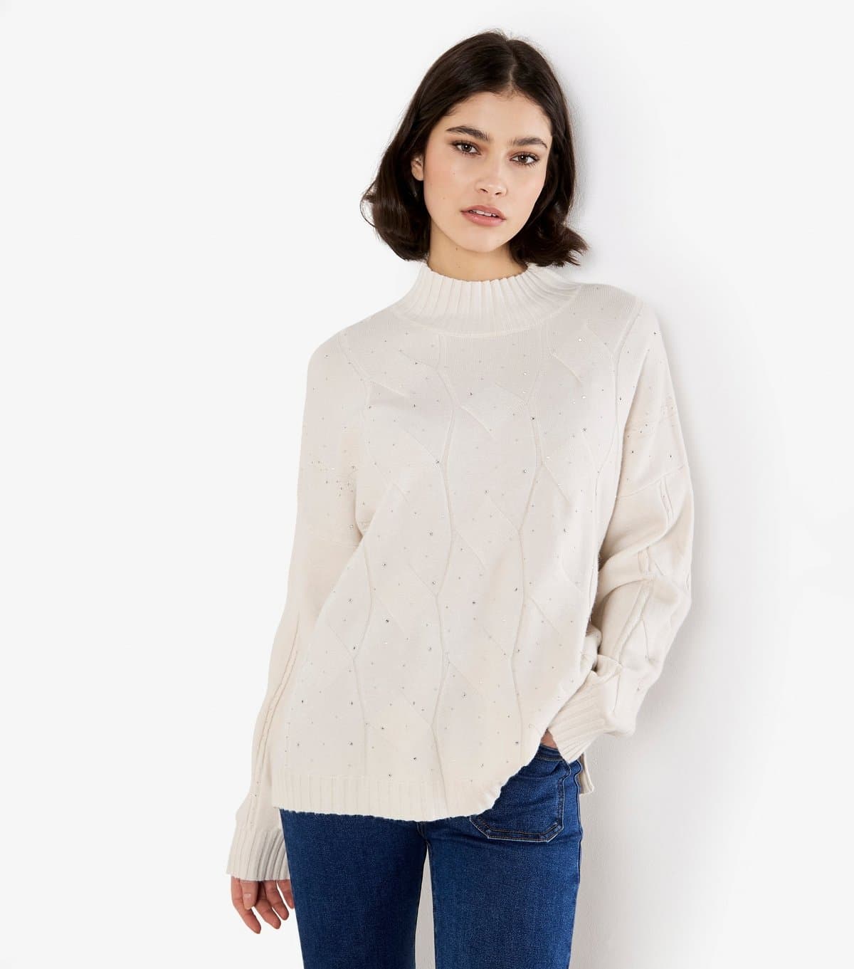 Apricot Women's Cream Sparkle Cable Front Jumper Apricot New Look