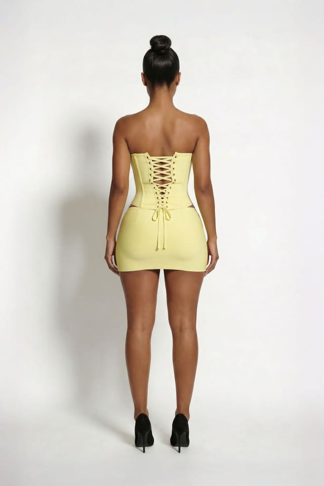 LEMONLUNAR LEMONLUNAR Women's The Samira Low-Rise Bandage Mini Skirt - Yellow - 3