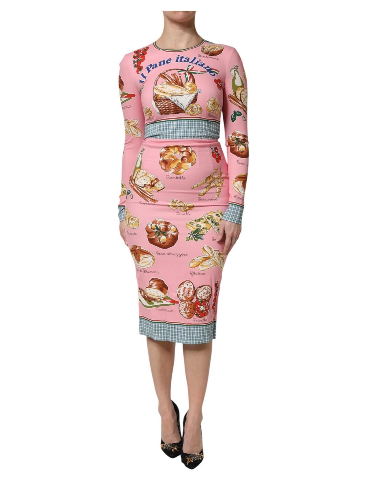 Dolce & Gabbana Dolce & Gabbana Women's Pink Pastry Print Bodycon Sheath Midi Dress - 2