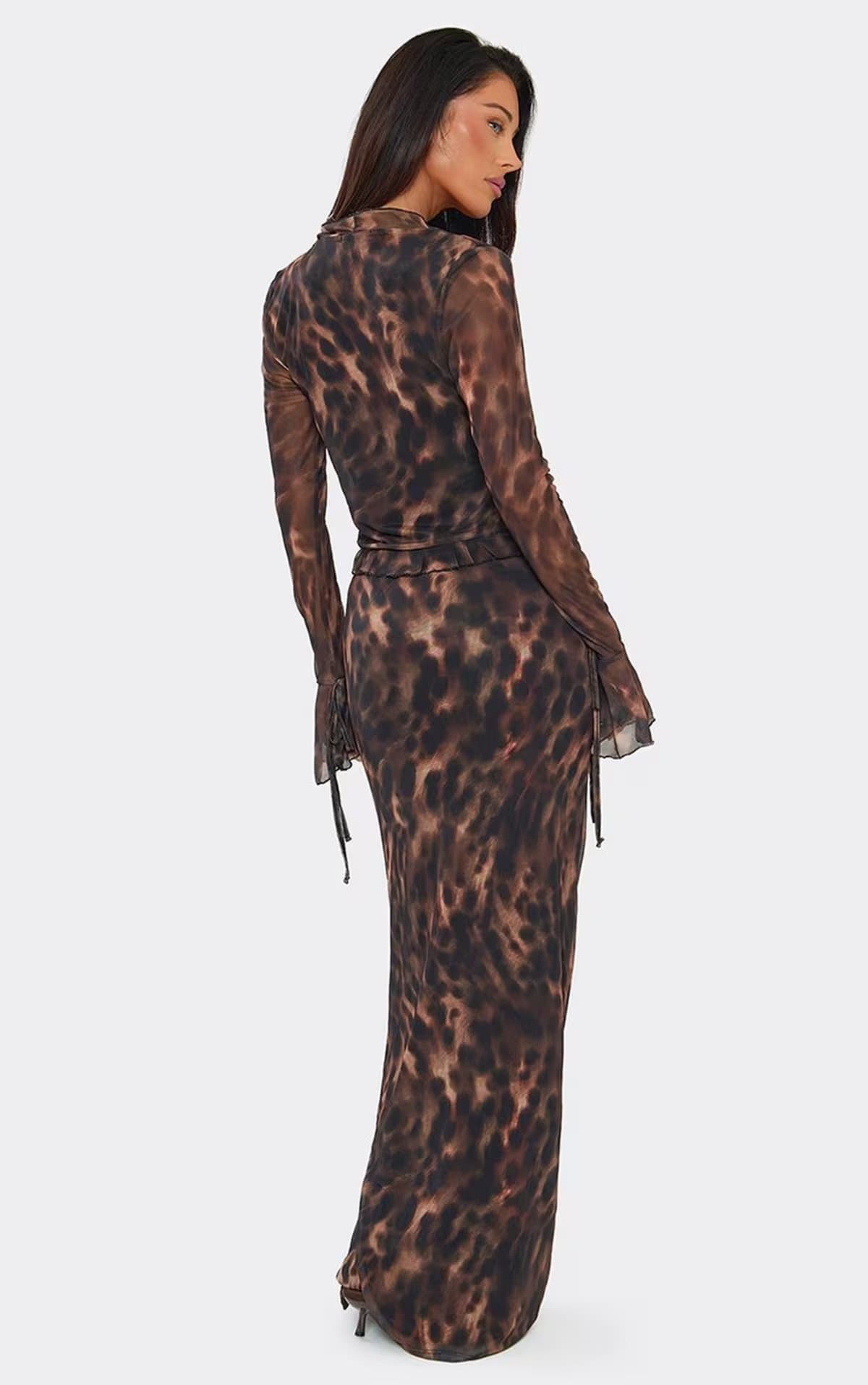 EGO Ruched Front Maxi Skirt In Brown Leopard Print, Women's Size UK 6