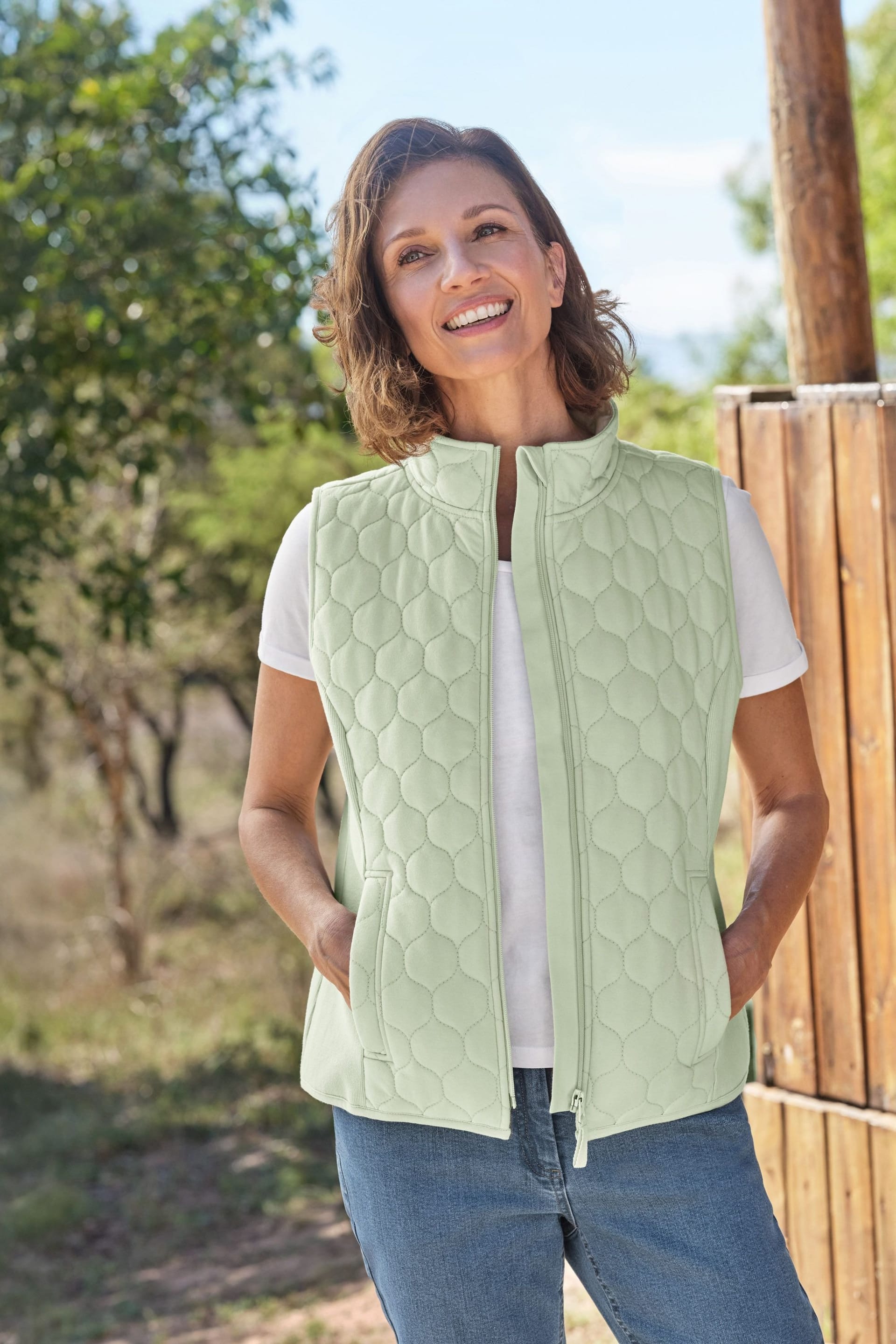 WoolOvers Green Cotton Quilted Gilet for Women