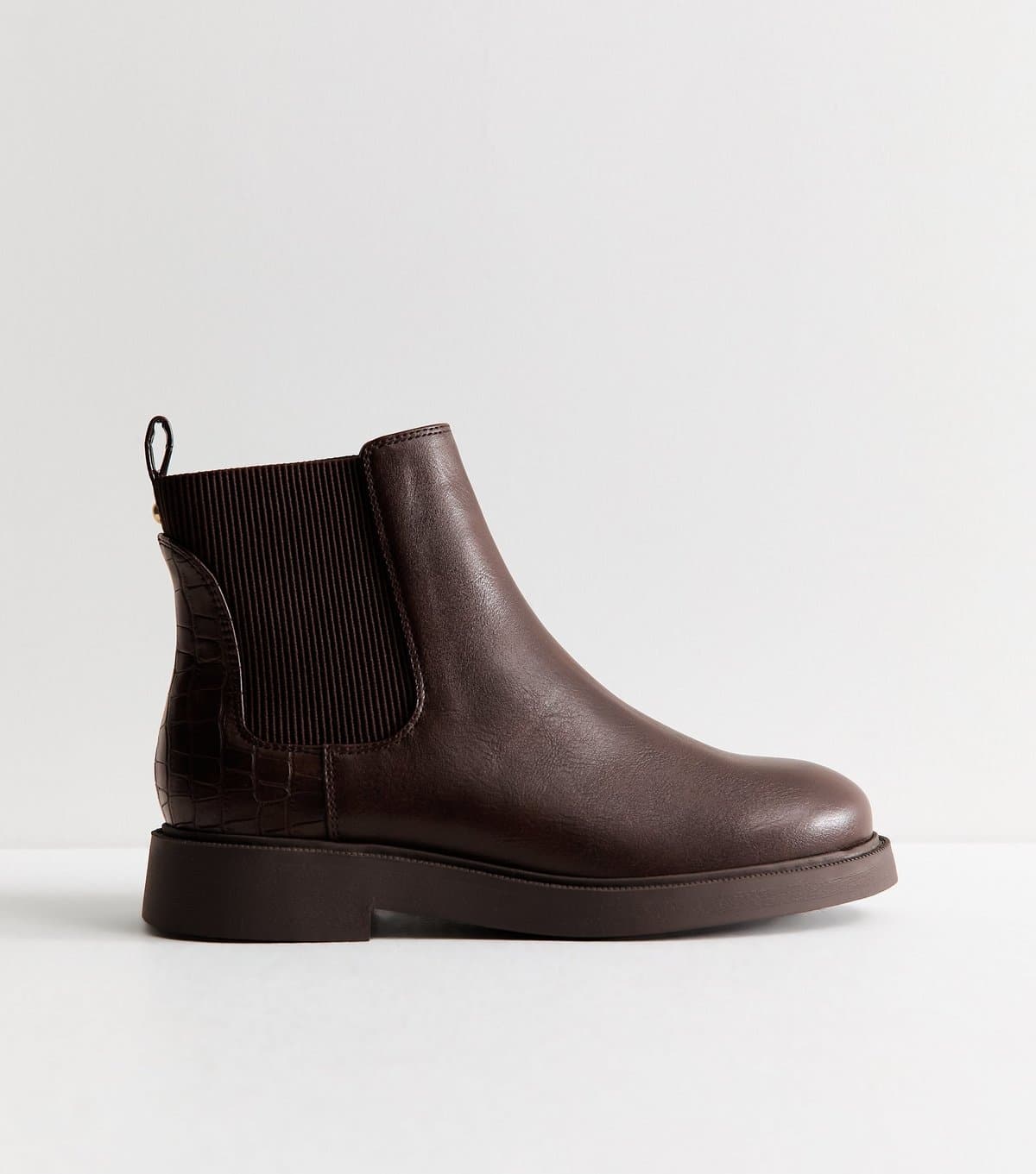 New Look Women's Extra Wide Fit Dark Brown Faux Leather Chelsea Boots Vegan New Look