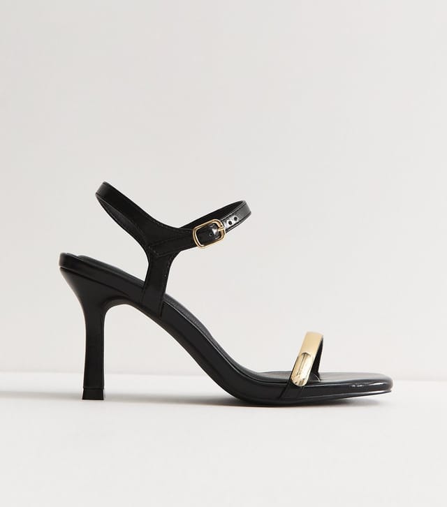 New Look Women's Black Faux Leather Bracelet Strap Stiletto Sandals Vegan New Look - 2