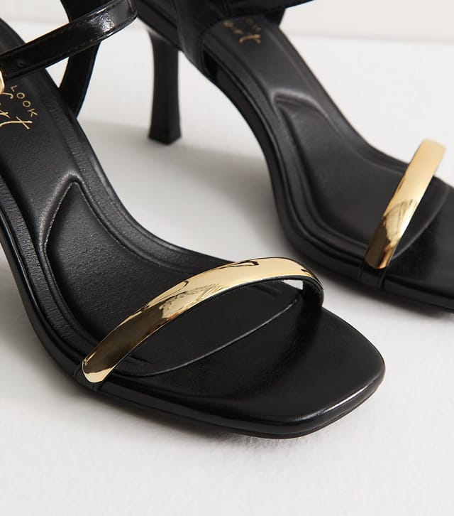 New Look Women's Black Faux Leather Bracelet Strap Stiletto Sandals Vegan New Look - 3