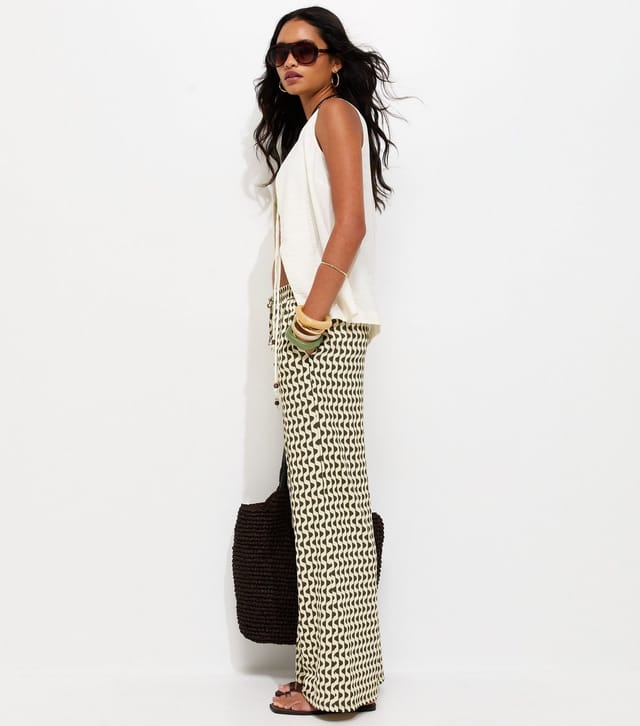 New Look Women's Green Geometric Crinkle Wide Leg Trousers New Look - 3