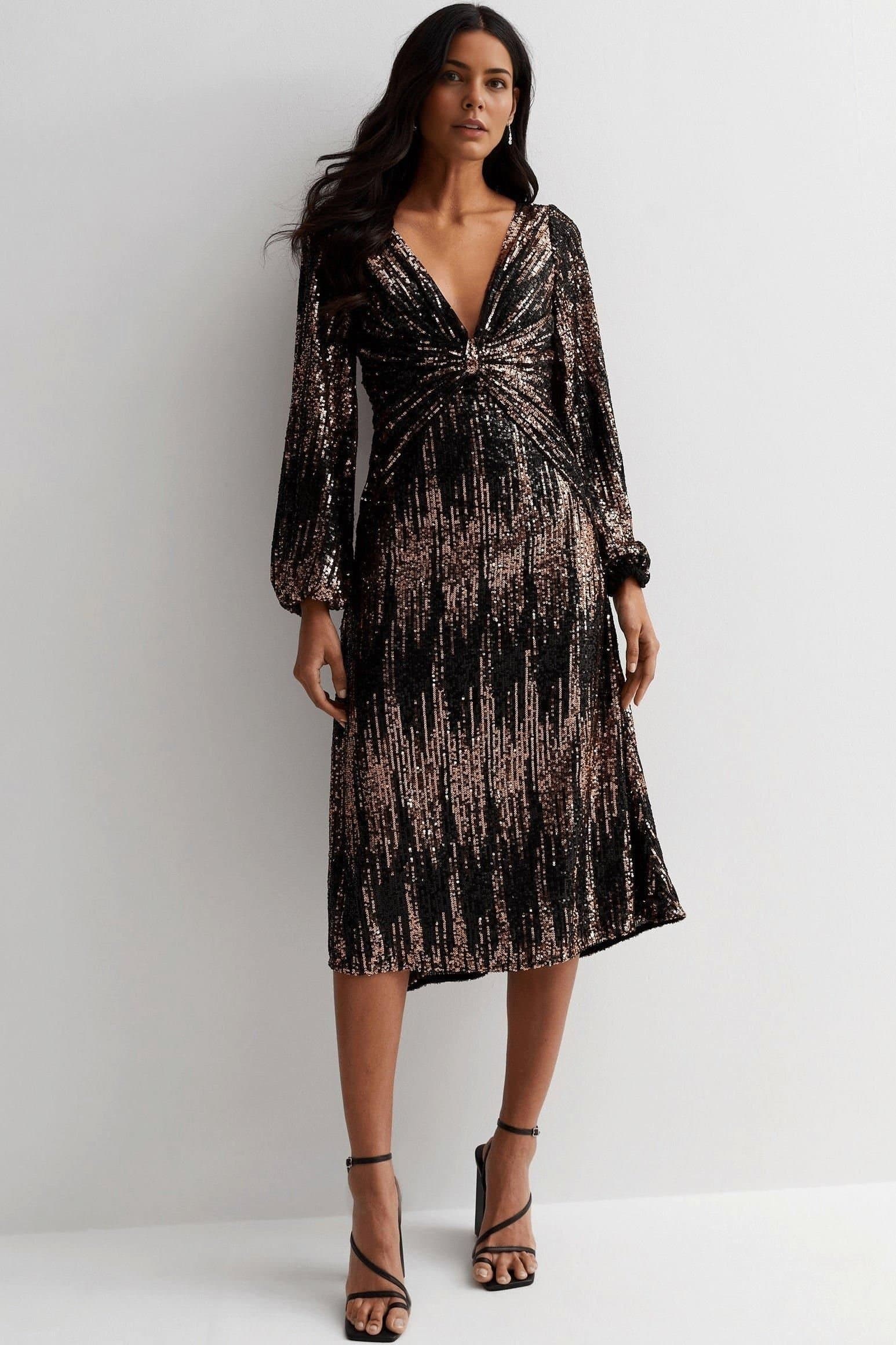 Cutie London Cutie London Women's V Neck Sequin Bow Dress in Black