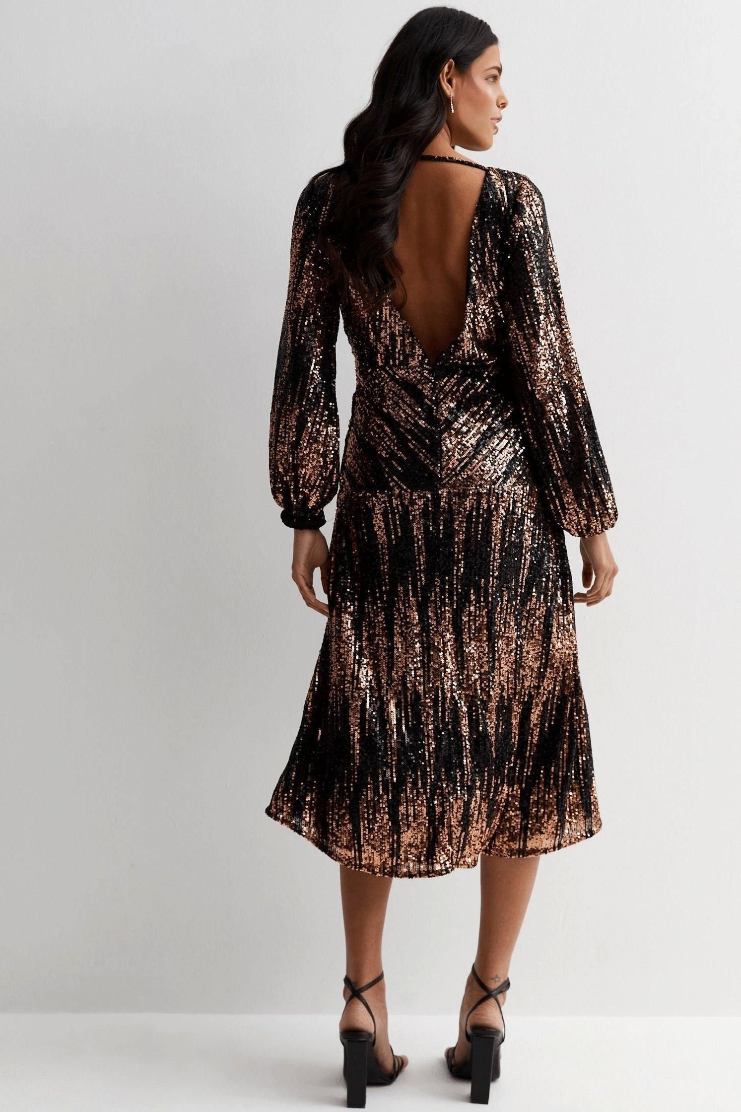 Cutie London Cutie London Women's V Neck Sequin Bow Dress in Black - 2