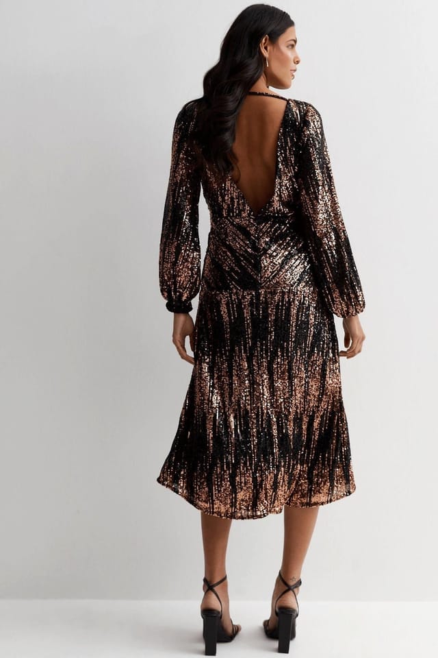 Cutie London Cutie London Women's V Neck Sequin Bow Dress in Black - 2