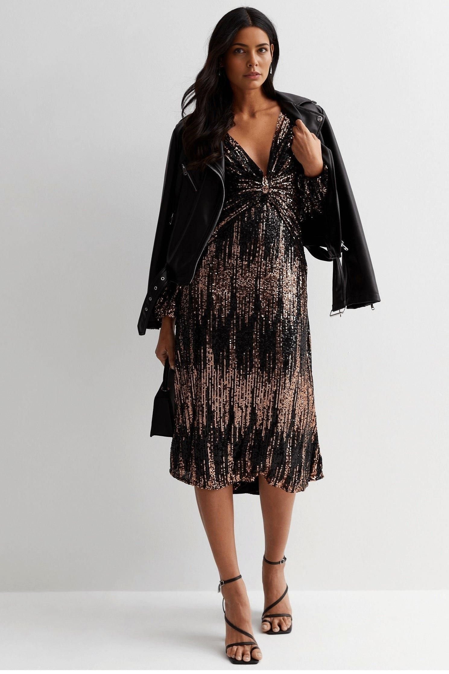 Cutie London Cutie London Women's V Neck Sequin Bow Dress in Black - 3