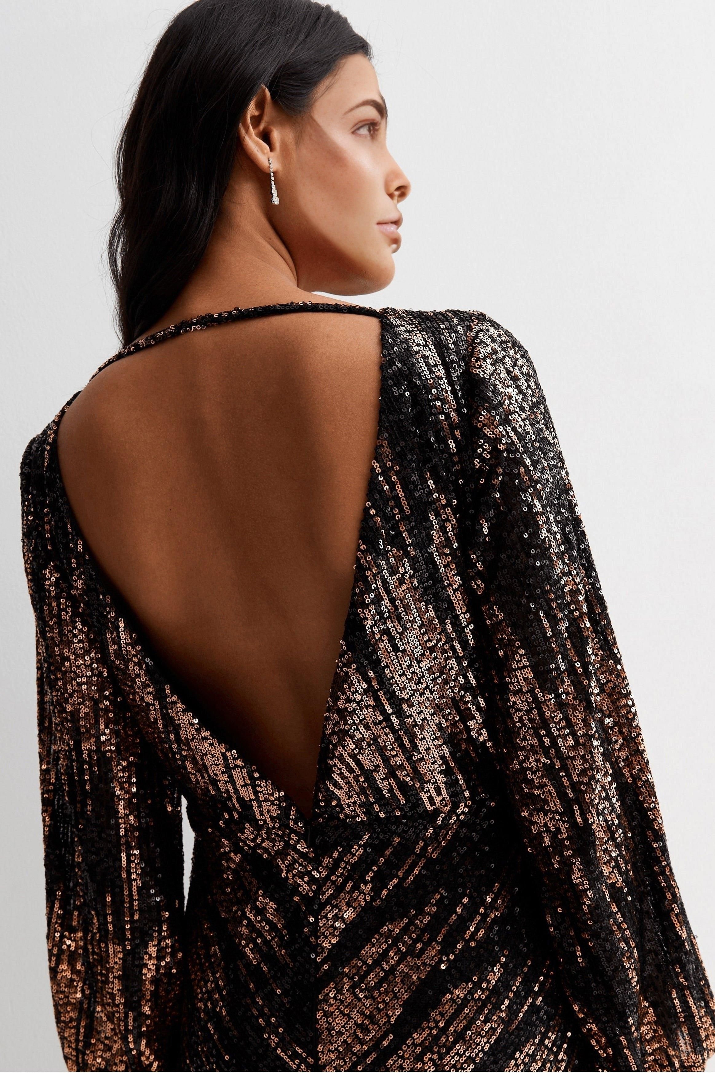 Cutie London Cutie London Women's V Neck Sequin Bow Dress in Black - 4