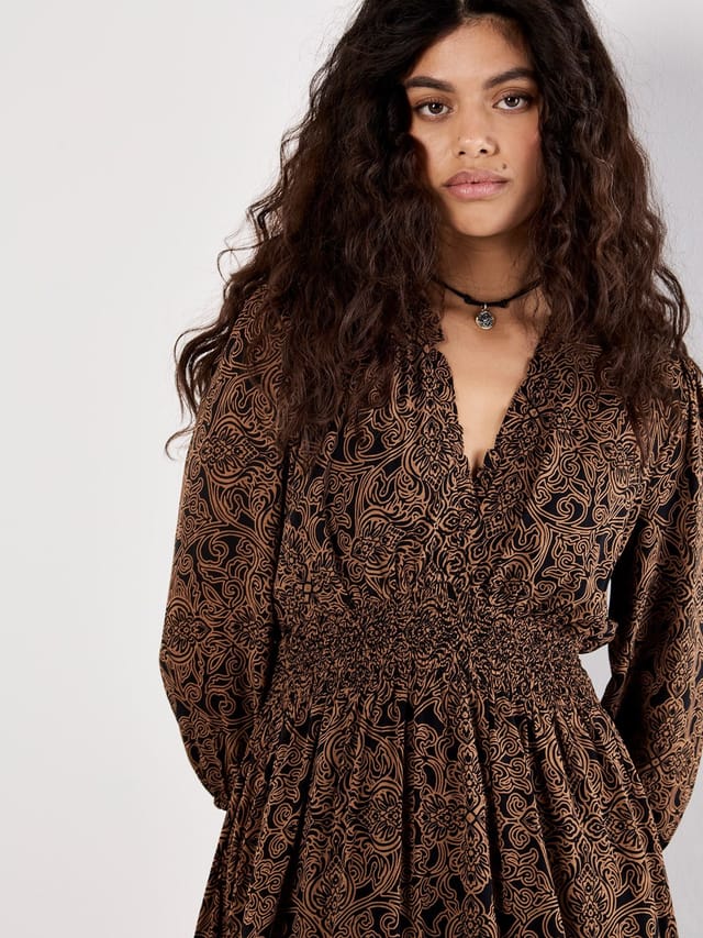 Apricot Apricot Women's Paisley Ruffle Soft Mini Dress in Terracotta - 2