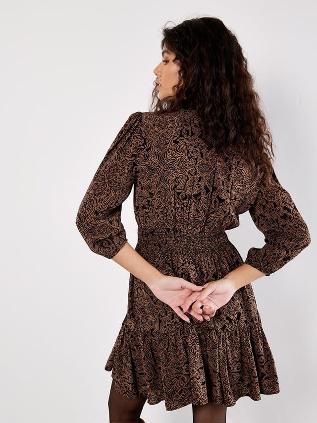 Apricot Apricot Women's Paisley Ruffle Soft Mini Dress in Terracotta - 3