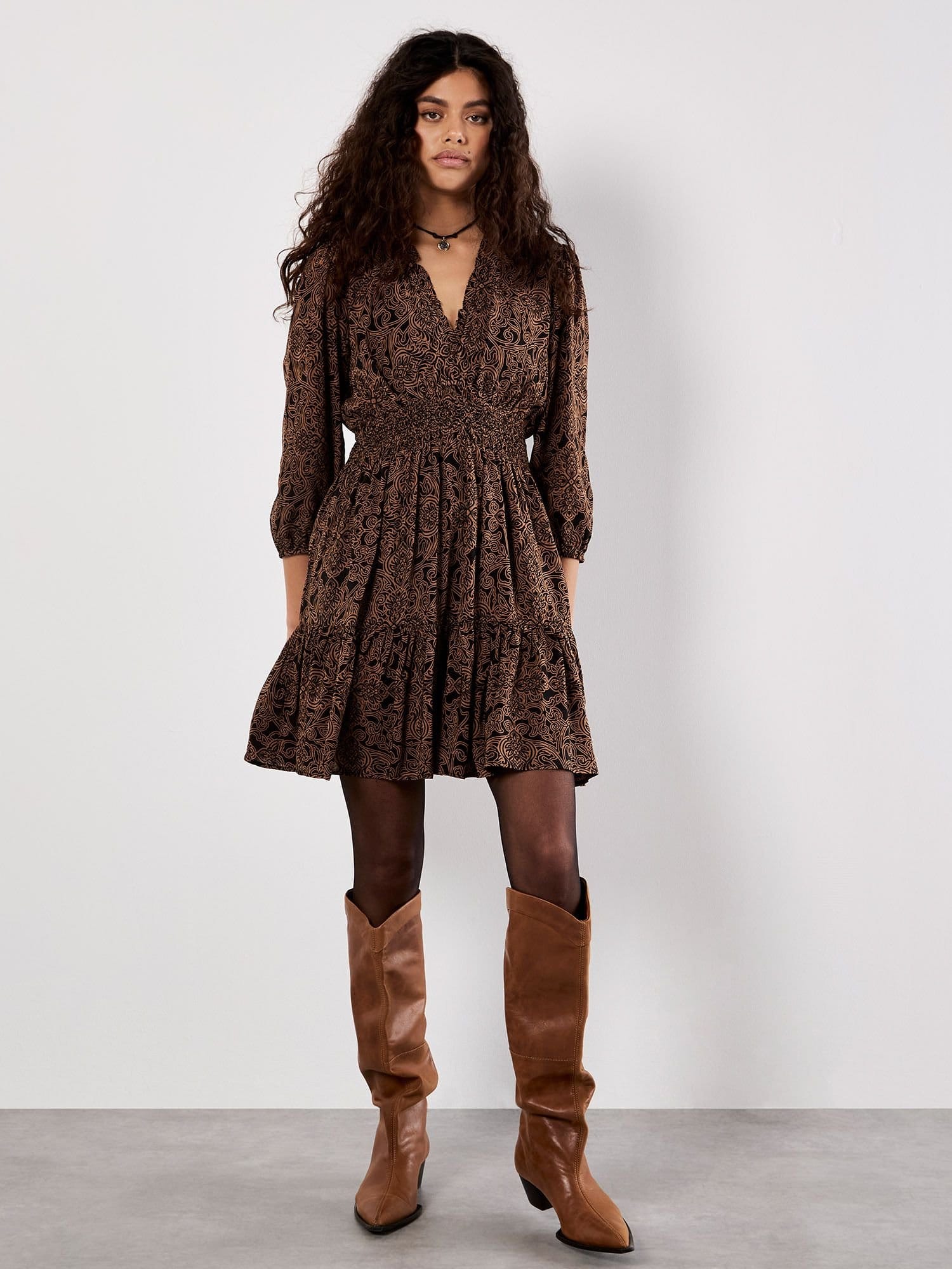 Apricot Apricot Women's Paisley Ruffle Soft Mini Dress in Terracotta - 4