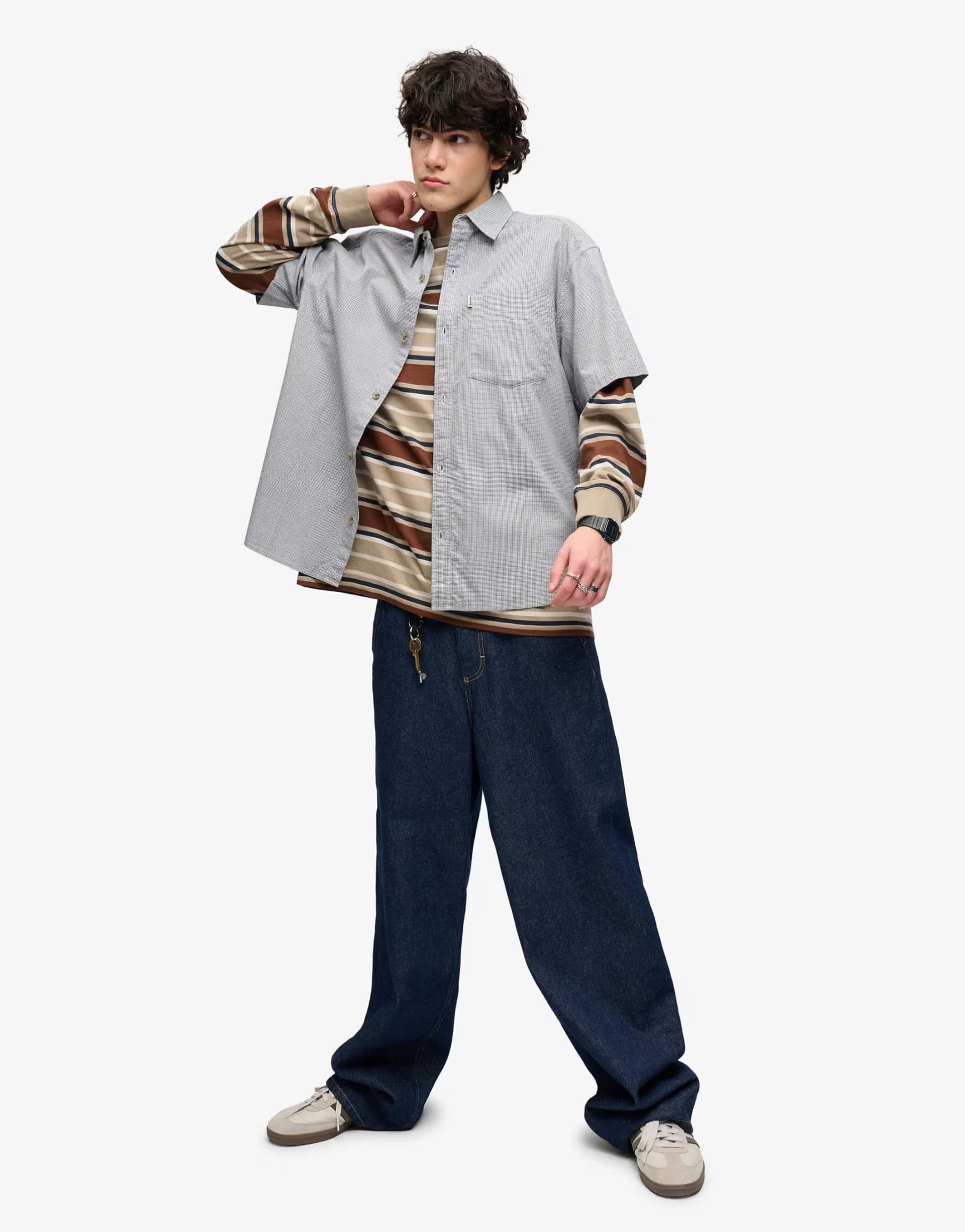 ASOS Bench x Superdry & Co Skater check short sleeves shirt in grey micro check