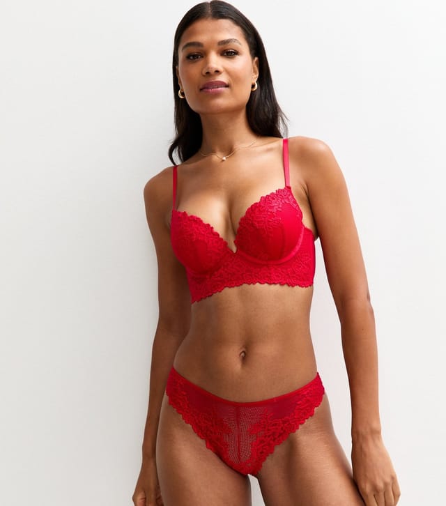 New Look Women's Red Lace Mesh Longline Push Up Bra New Look - 3