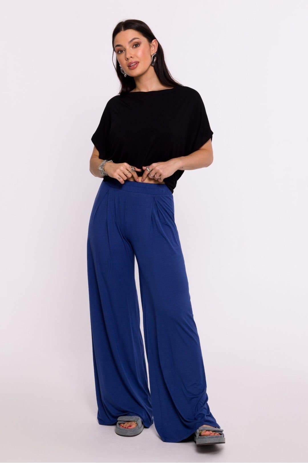 Love Lace Love Lace Women's Viscose Knit Elastic Waist Trousers in Blue