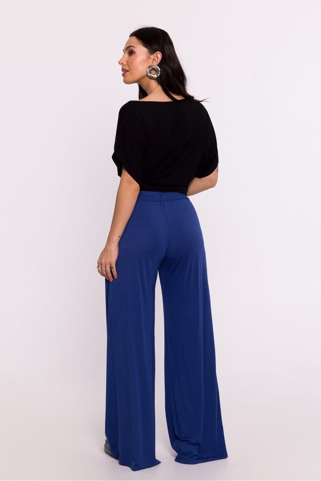 Love Lace Love Lace Women's Viscose Knit Elastic Waist Trousers in Blue - 2