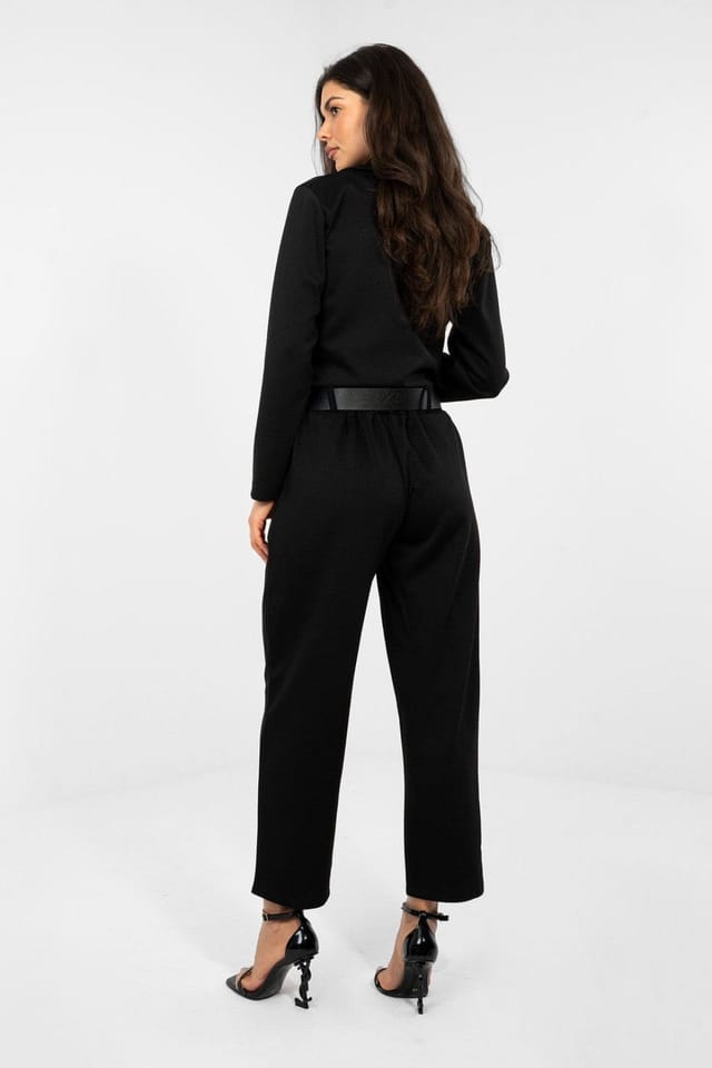 Love Lace Love Lace Women's Viscose Elastane Tapered Sweatpants with Belt in Black - 3