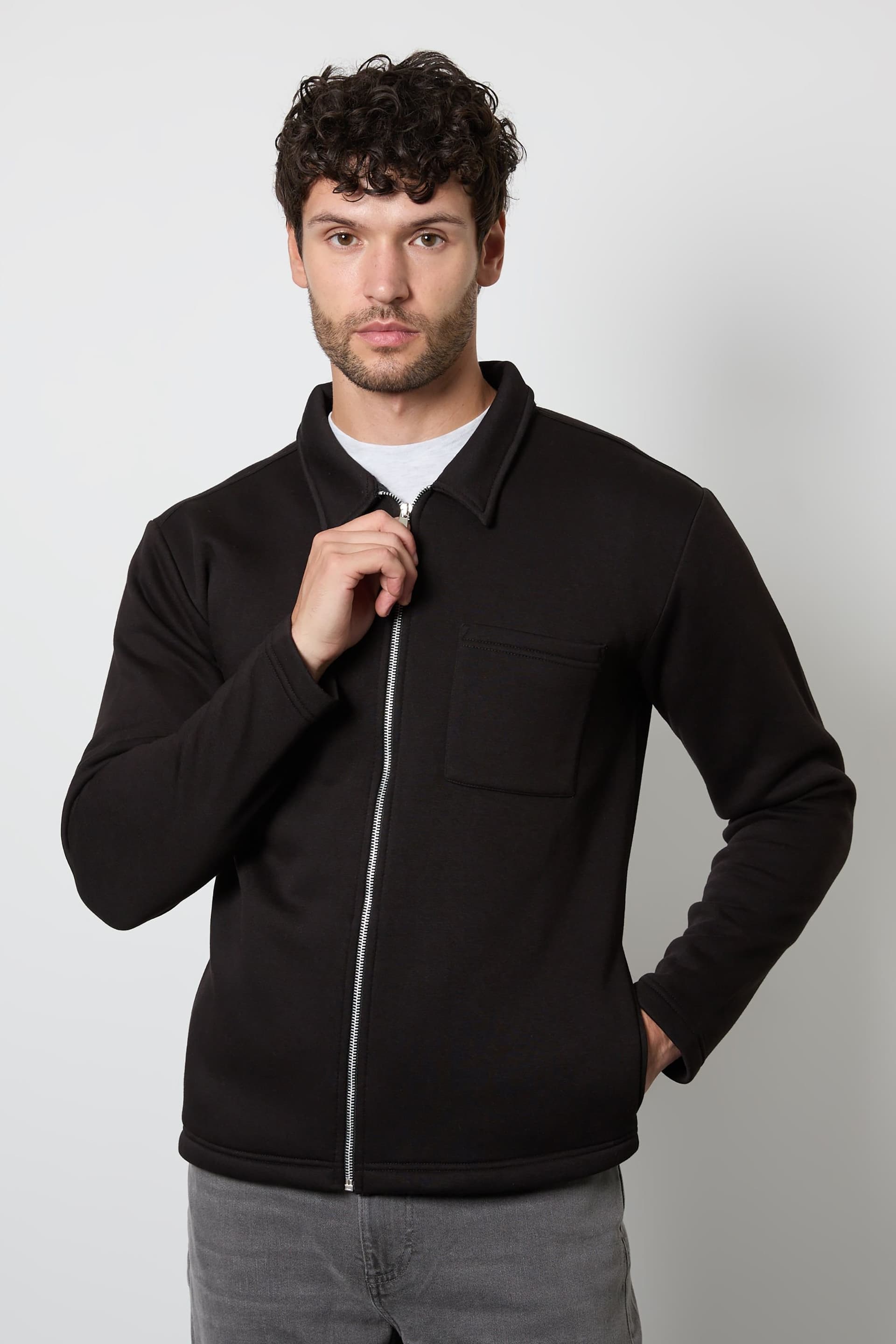 Burton Burton Men's Black Zip Through Jersey Overshirt