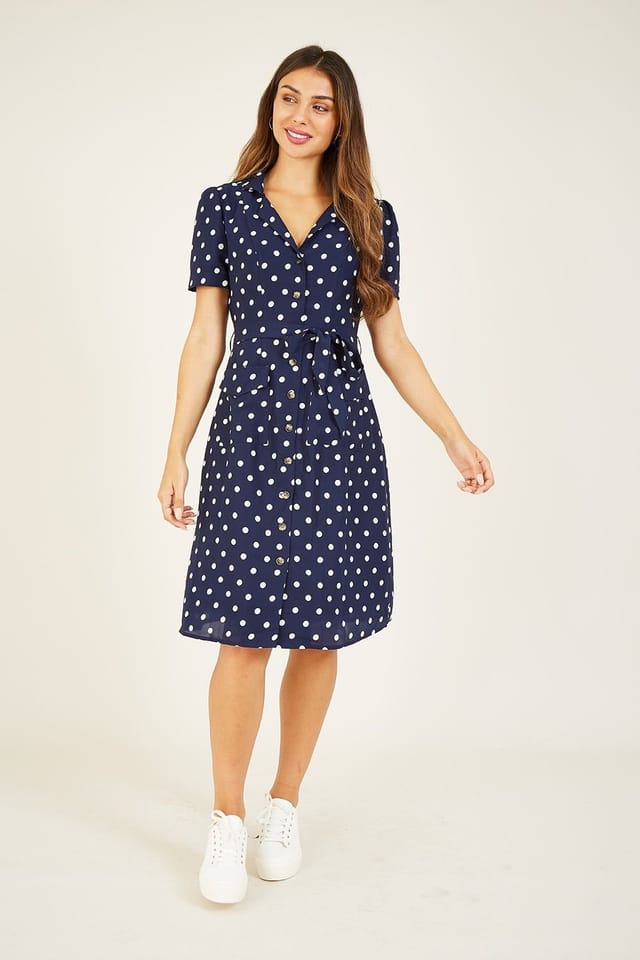 Yumi Yumi Women's Navy Spotted Shirt Dress - 2