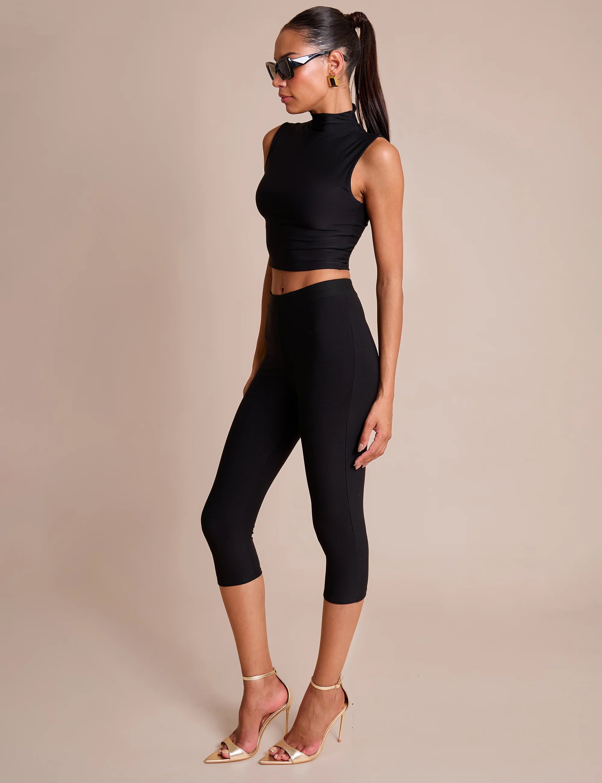 Public Desire High Waist Luxe Slinky Capri Pants Black - 2