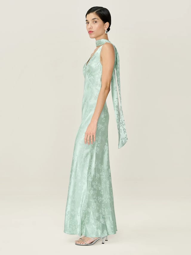 OMNES Iris Jacquard Dress in Sage - 2