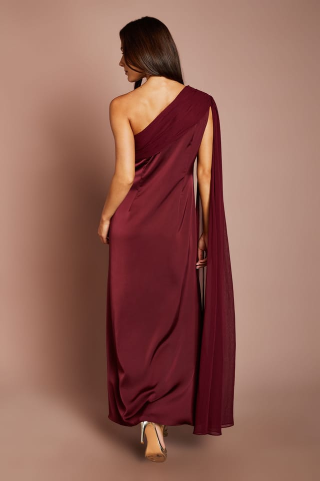 Coast Coast Women's Shoulder Chiffon Drape Maxi Dress in Oxblood - 3