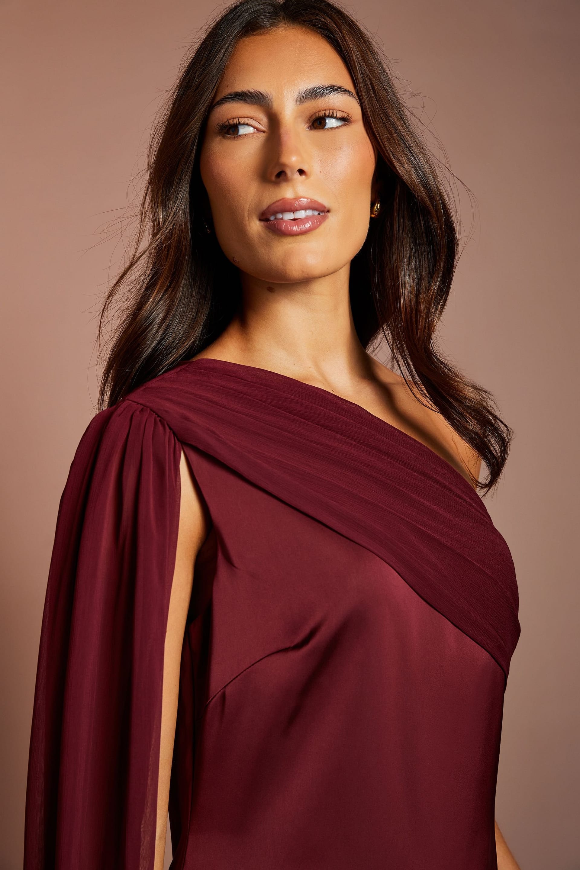 Coast Coast Women's Shoulder Chiffon Drape Maxi Dress in Oxblood - 4