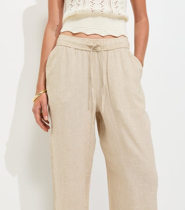 New Look Women's Stone Linen Look Wide Leg Drawstring Trousers New Look - 2