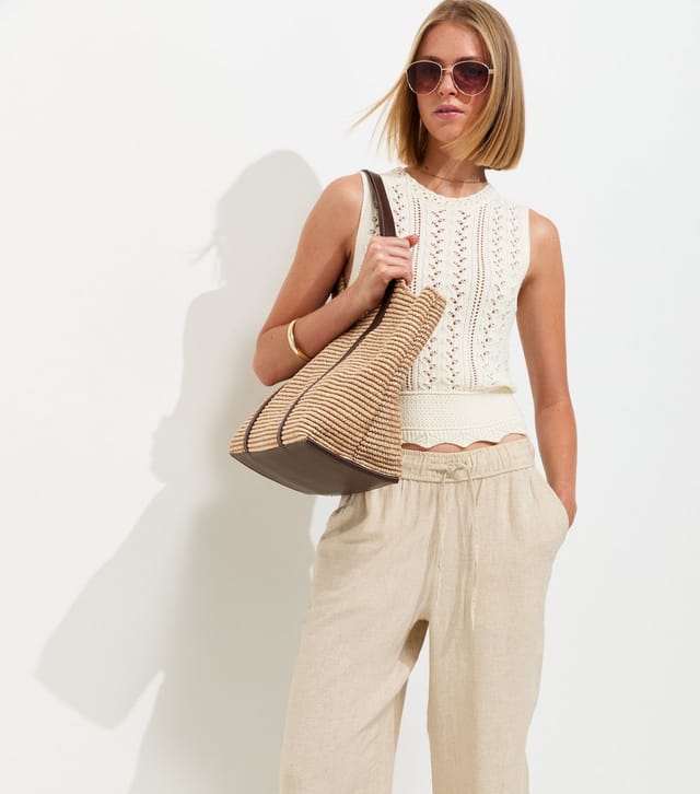 New Look Women's Stone Linen Look Wide Leg Drawstring Trousers New Look - 3