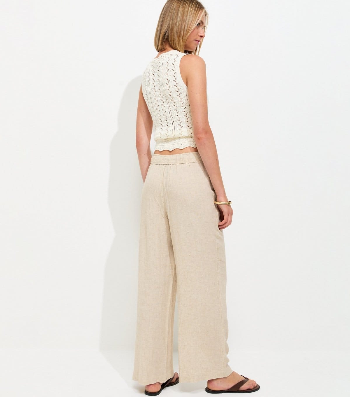 New Look Women's Stone Linen Look Wide Leg Drawstring Trousers New Look - 4