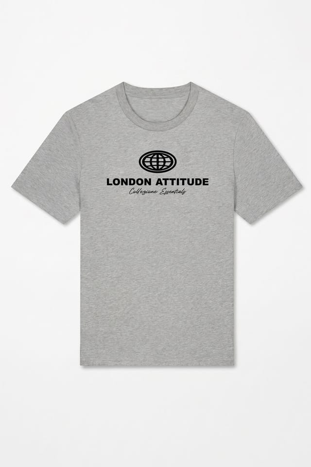 LONDON ATTITUDE LONDON ATTITUDE Men's Essential Globe Logo Premium Cotton T-Shirt in Light Grey - 2