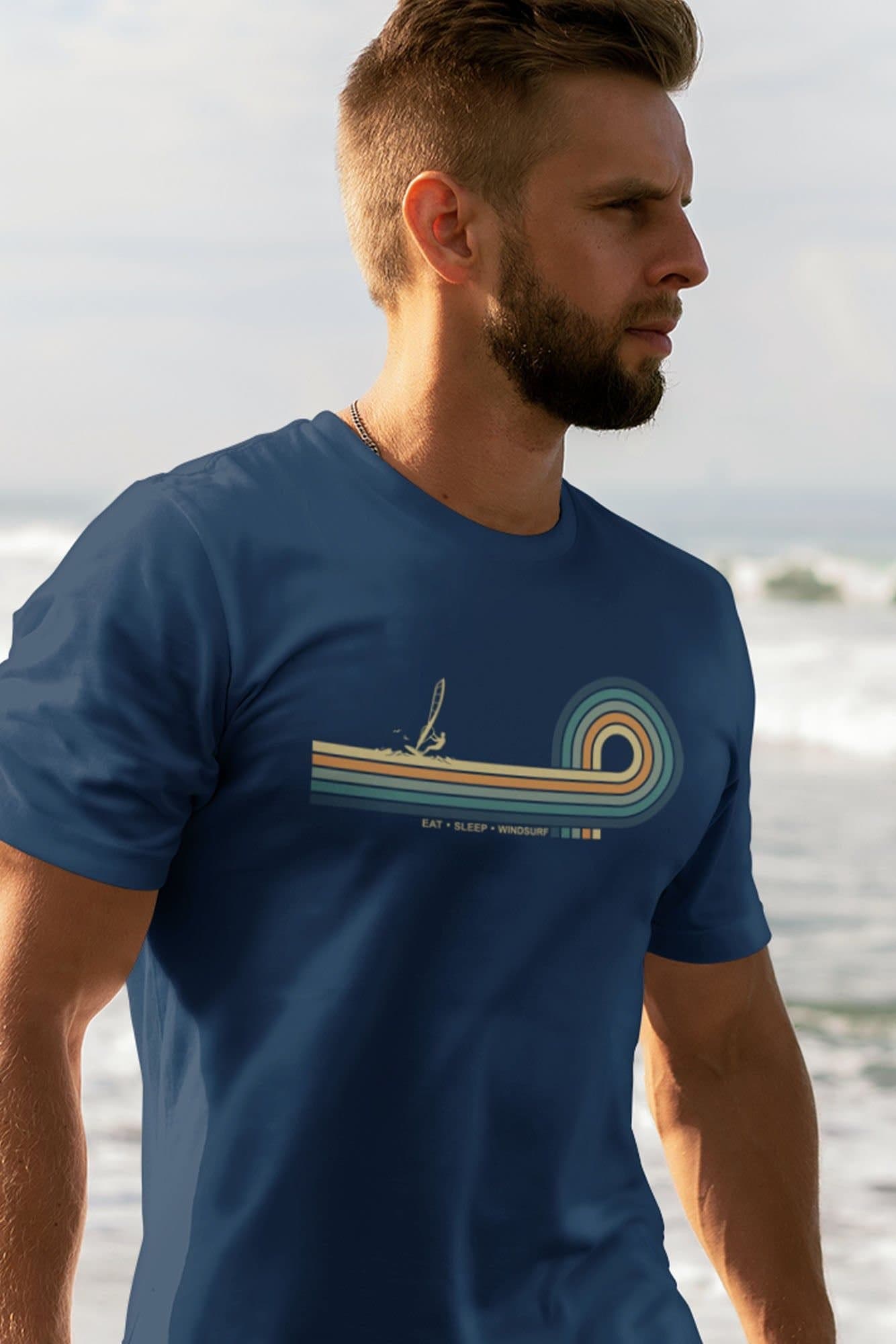 Bad Zebedee Bad Zebedee Men's Retro Lines Windsurf T-Shirt in Navy