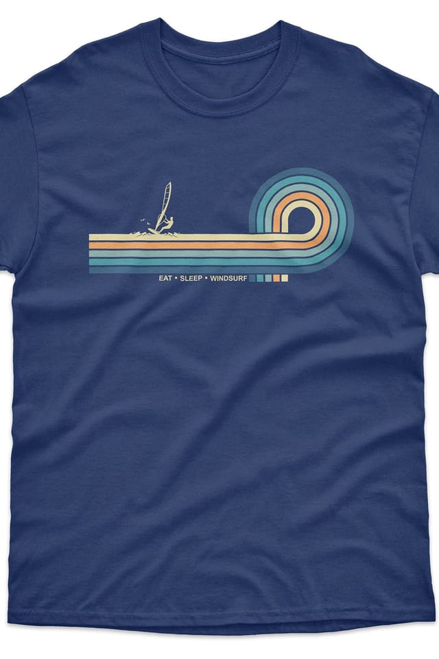 Bad Zebedee Bad Zebedee Men's Retro Lines Windsurf T-Shirt in Navy - 2