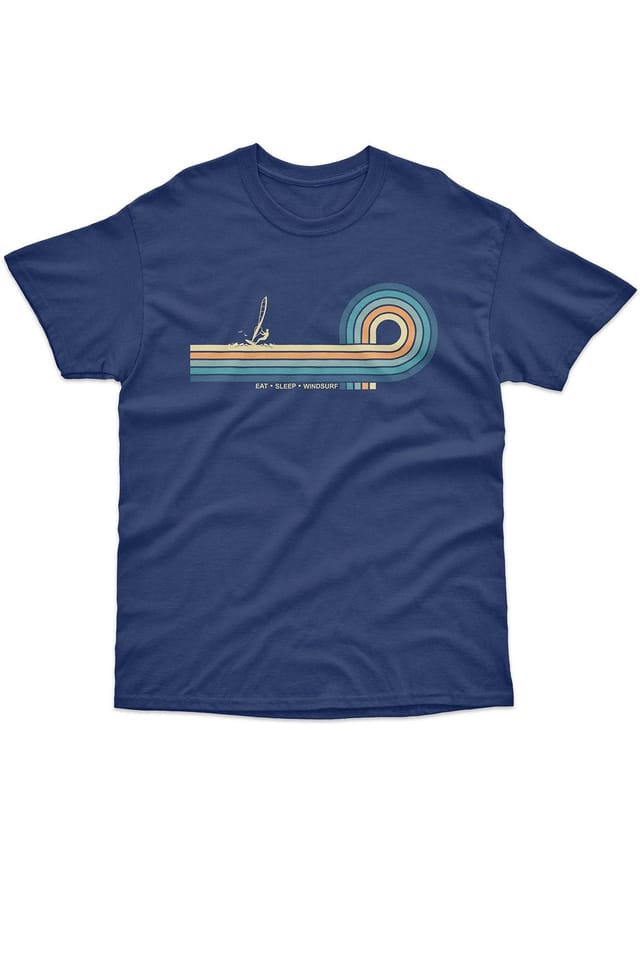 Bad Zebedee Bad Zebedee Men's Retro Lines Windsurf T-Shirt in Navy - 3