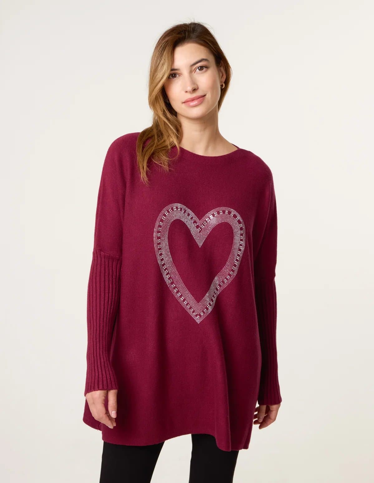 Blue Vanilla Heart Diamante Oversized Jumper