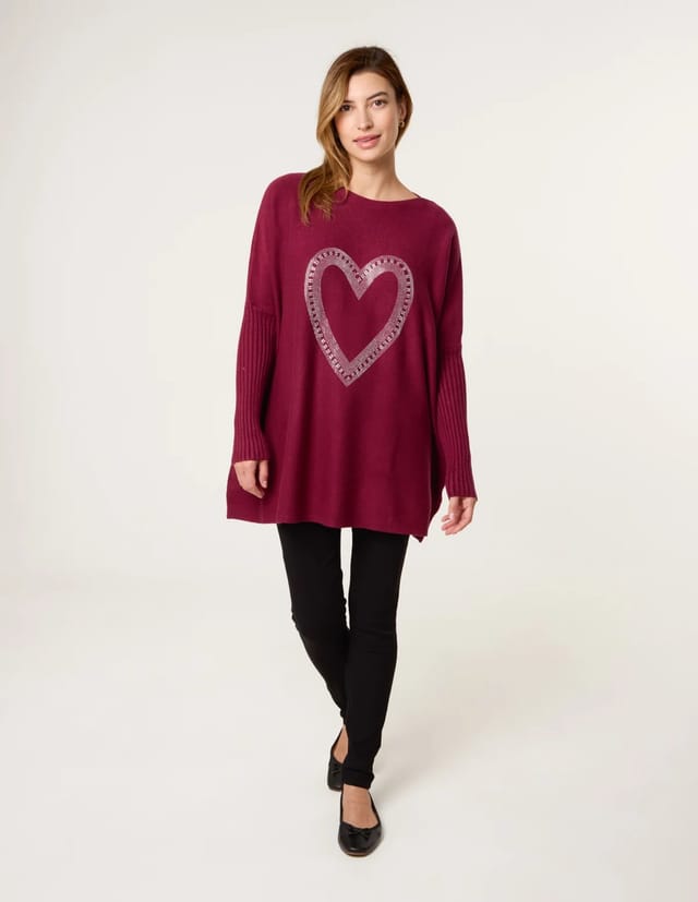 Blue Vanilla Heart Diamante Oversized Jumper - 3