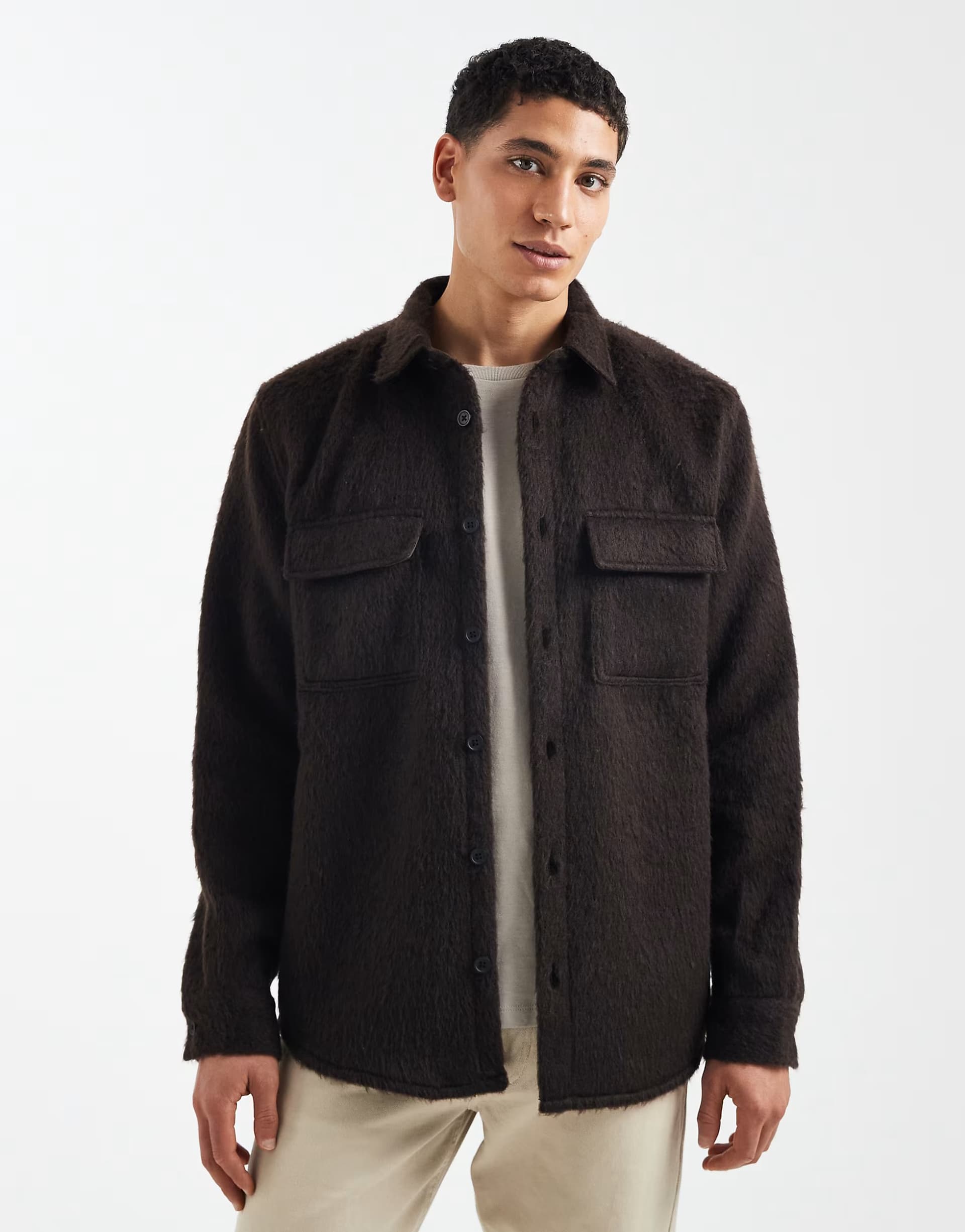 ASOS ASOS Brown Brushed Wool Look Overshirt