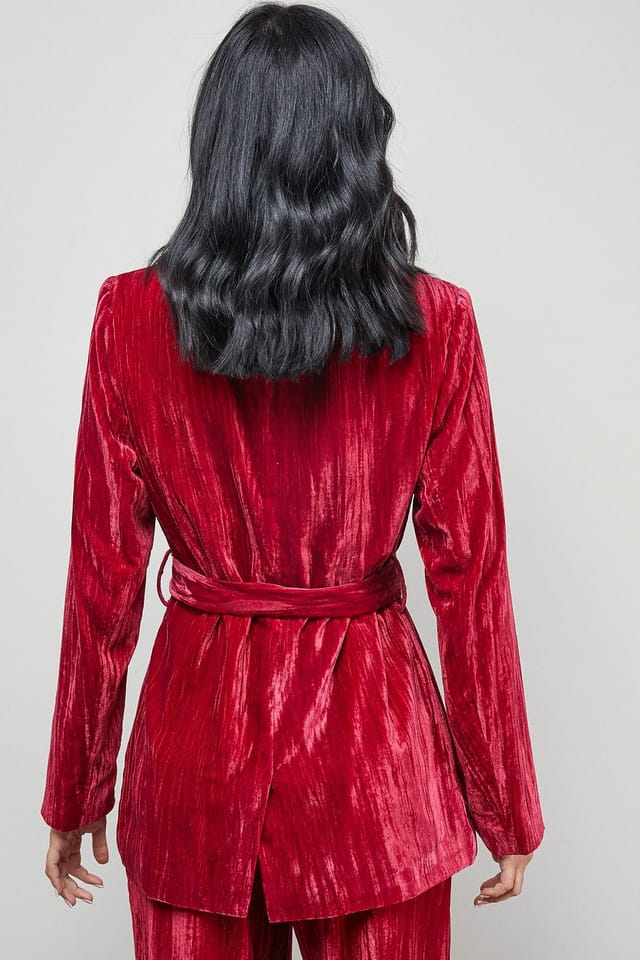 Warehouse Warehouse Women's Crushed Velvet Tie Waist Blazer Co-ord in Hot Pink - 3