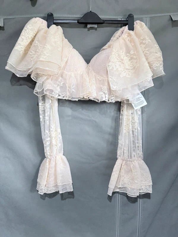 ASOS New With Tags asos luxe Cream Lace Ruffle Crop Top - Size 12